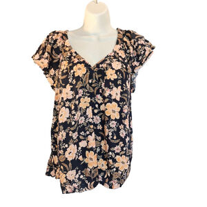 Old Navy Blue Peach Floral Blouse XL business Casual bloomcore